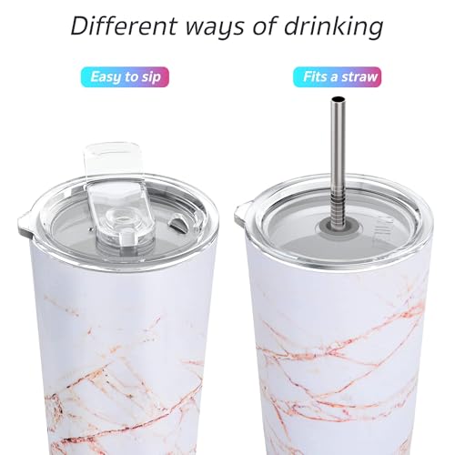 THILY Stainless Steel Vacuum Insulated Tumbler Travel Mug 26 oz Coffee Cup with 2 Lids and Straws, Splash Proof, Keep Ice Drinks Cold, Gold Marble - color: Gold Marble, size: 26 Ounce (Pack of 1)