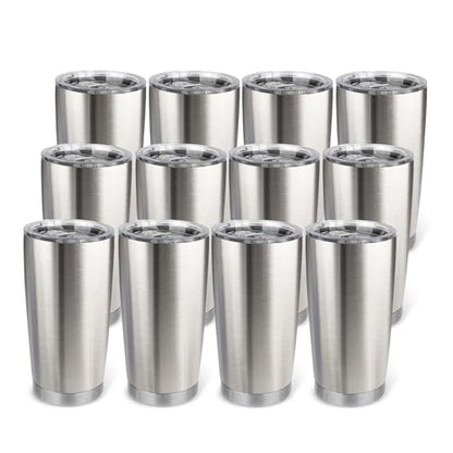 20oz Stainless Steel Tumbler Bulk with Lid, Travel Mug - Double Wall Vacuum Powder Coated Cup - Stainless steel, 12 Pack - color: Stainless, size: 12 Pack