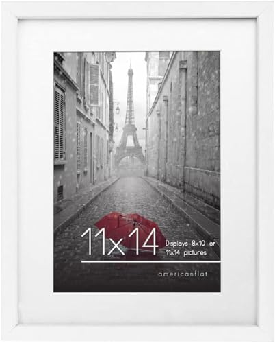 Americanflat 11x14 Picture Frame with Shatter-Resistant Glass - Use as 8x10 Frame with Mat or Display 11x14 Photo Without Mat - Signature Collection - Picture Frames for Wall Display - White - color: White, size: 11x14, style: 1 Pack