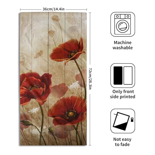 Imiss Red Poppy Flower Hand Towels Set of 2 - Rustic Brown Wooden Multi-Purpose Guest Kitchen Towel 14.4 x 28.3 Inch for Face Bathroom Gym Spa - color: Red Poppy Floral