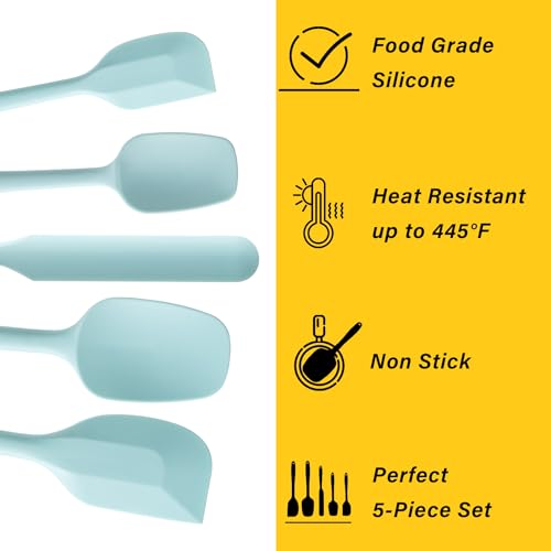 Silicone Spatula Set,5 Piece Food Grade Rubber Spatulas,Macaron Blue | Spatulas Silicone Heat Resistant for Baking,Cooking,and Mixing High Heat Resistant Non Stick Dishwasher Safe BPA-Free - color: Macaron blue