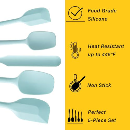 Silicone Spatula Set,5 Piece Food Grade Rubber Spatulas,Macaron Blue | Spatulas Silicone Heat Resistant for Baking,Cooking,and Mixing High Heat Resistant Non Stick Dishwasher Safe BPA-Free - color: Macaron blue