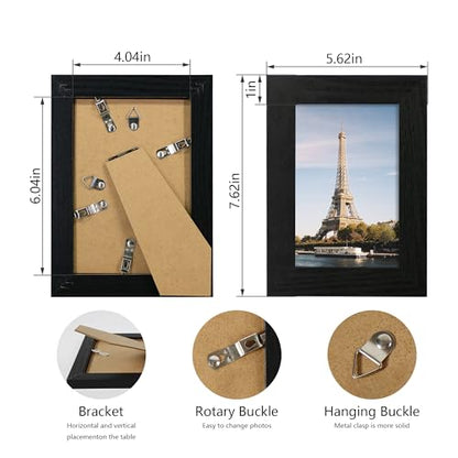 iRahmen 4x6 Picture Frame Set of 4, Black Wooden Frame with High Definition Glass, 4 x 6 Photo Frames for Tabletop Display and Wall Mounting - color: Black Woodgrain, size: 4X6