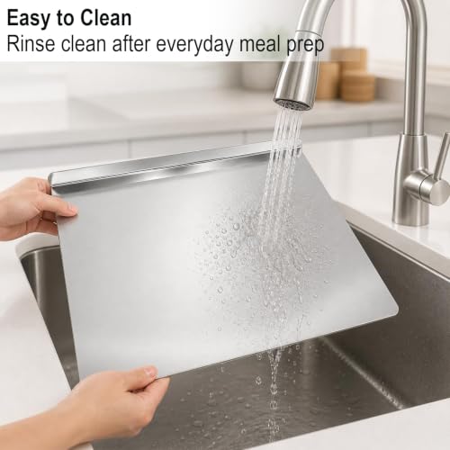 Stainless Steel Cutting Board with Counter Lip,Metal Pastry Board Kitchen | Non-Slip Kitchen Chopping Board, Dishwasher Safe, for Meat Vegetables Fruits Bread Baking 15.74x20.47Inch - size: 0.1"L x 0.1"W