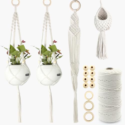 BUFANTL Macrame Kit for Beginners, 4-in-1 Plant Hanger Set - DIY Hanging Planter Craft Kit with 3 Tutorials for Home & Garden Decor, Ideal Handmade Gift - color: N01