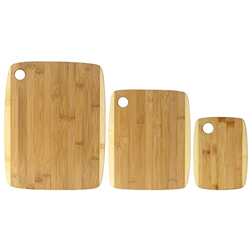 Totally Bamboo 3-Piece Two-Tone Bamboo Cutting Board Set – Reversible Kitchen Boards for Chopping & Serving Cheese, Meat, Vegetables & More