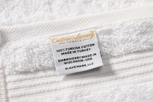 White Hand Towels for Bathroom with Monogram | Luxury Cotton Turkish Towels | Embroidered in USA | Set of 2 | Choose Set Color and Letter | A - Z | Modern Font - color: White