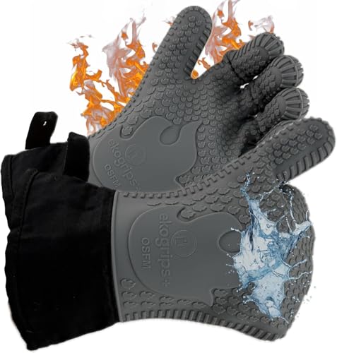 Ekogrips®+ Oven Gloves with Fingers, Comfy Waterproof Heat Resistant Grill Gloves -Long Cuff and Good Dexterity - color: Gray, size: L/XL