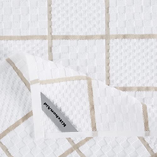 KITCHENAID Quilted Cotton Terry Cloth Oven Mitt, Pot Holder, Kitchen Towel 4-Pack Set, Heat Resistant, Silicone Grip, 16"x26", 7"x13" & 7"x10", Milkshake Tan - color: Milkshake Tan