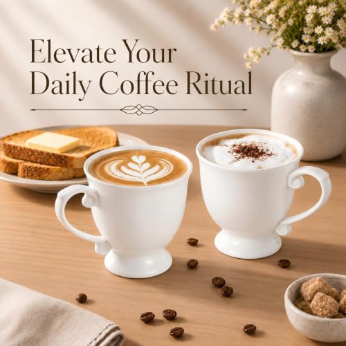 Fine Bone China Coffee Mugs, 18 Oz, Set of 2 | Elegant Royal Goblet Coffee Cups with Handles, Large Tea Mugs for Latte, Cappuccino, Hot Beverages, Housewarming Wedding Gift - color: 2 Pcs Goblet Style