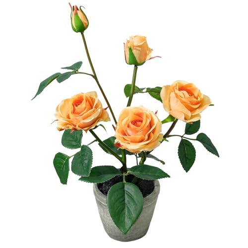 Rose in Pot Decor Potted Artificial Flowers Mini Plants Faux Flowers Indoor Small Decor Fake Roses for Home, Bathroom, Kitchen, Offices, Wedding Party Centerpieces (Rose Yellow) - color: Rose Yellow