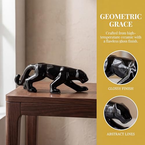 4.8" Hand-Carved Obsidian Leopard Figurine – Spotted Stone Crystal Animal, Unique Home Decor & Gift Idea, Quartz Crystal Specimen, 1pc, Artistic Decoration | Detailed Craftsmanship