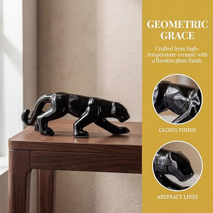 4.8" Hand-Carved Obsidian Leopard Figurine – Spotted Stone Crystal Animal, Unique Home Decor & Gift Idea, Quartz Crystal Specimen, 1pc, Artistic Decoration | Detailed Craftsmanship