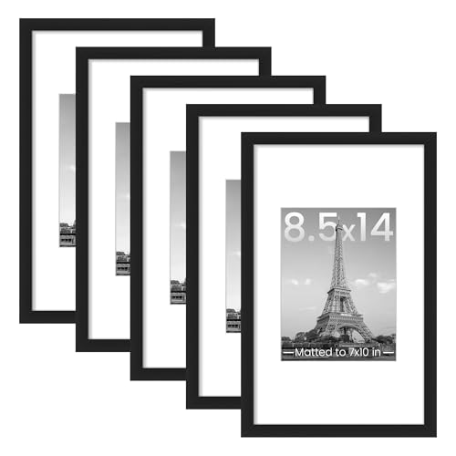 upsimples 8.5 x 14 Picture Frame, Gallery Wall Frames Set of 5, Black | Photo Frame Collage Wall Decor, 7x10 Picture Frame with Mat for Family, Baby, Hallway, Christmas, License - color: Black, size: 8.5x14
