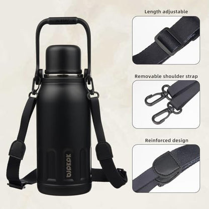 BJPKPK Stainless Steel Insulated Bottle with Handle & Strap, 40oz | Leak-proof vacuum insulation keeps drinks cold/hot for hours. BPA-free, dishwasher safe. Includes handle & strap. Black. - color: Black, size: 40 Ounces