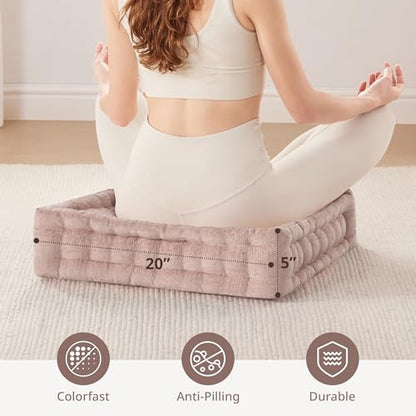Intelligent Design Floor Pillow Meditation Cushion, 20x20 Blush | Sitting for Adults Yoga, Shredded Foam Filled, Chenille Tufted Cover, Handsewn Scalloped Edge, OEKO-TEX Certified - color: Blush