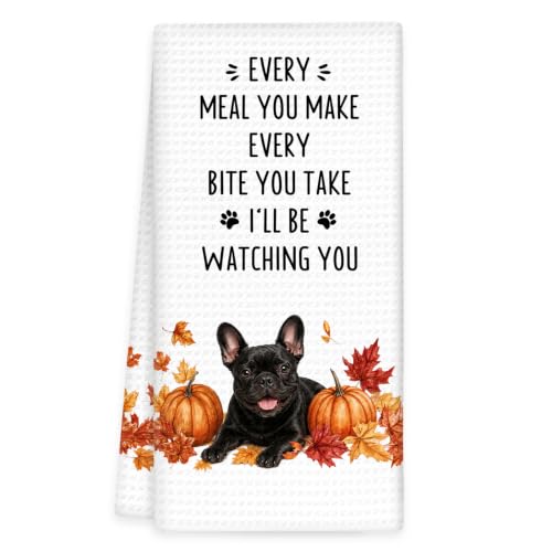 French Bulldog Gifts Fall Dog Kitchen Towels, Autumn Dog Hand Towel | Halloween Black French Bulldog Fall Dish Tea Towel for Kitchen Decor, Autumn Pumpkin Dogs Bathroom Kitchens Decor, 16x24In - color: French-bulldog