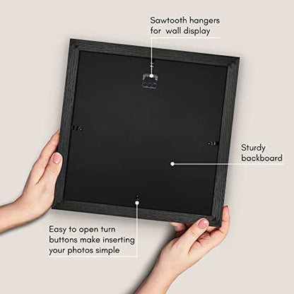 Americanflat 12x12 Picture Frame - Matted to 10x10 - Black | Shatter-resistant glass, hanging hardware included, use with or without mat - color: Black, size: 12x12