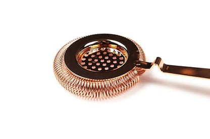 Hawthorne Julep Cocktail Strainer by Bull in China in Copper - Deluxe Hybrid Design With High Density Spring for Boston Shakers and Mixing Glasses for Bars & Bartenders - color: Copper