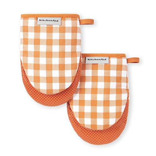 KitchenAid Gingham Mini Oven Mitt 2-Pack Set, Honey, 5.5"x8" - color: Honey