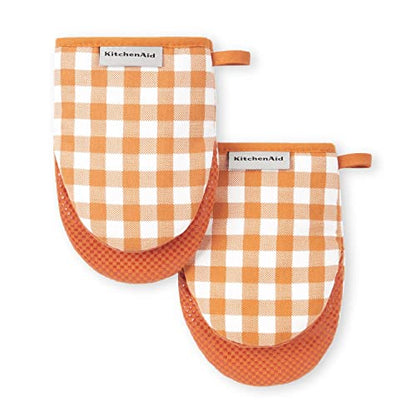 KitchenAid Gingham Mini Oven Mitt 2-Pack Set, Honey, 5.5"x8" - color: Honey