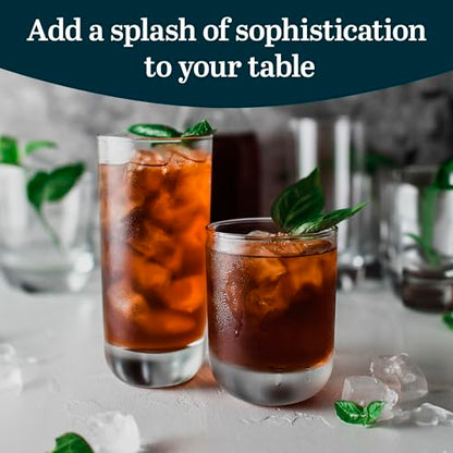 Polaris Tumbler & Rocks Drinking Glasses Set of 16, Clear Glass Cups | 16.25 oz and 12.25 oz Capacities for Water, Juice, Cocktails, and More with Dishwasher-Safe Convenience for Easy Cleanup - color: 05 - Polaris