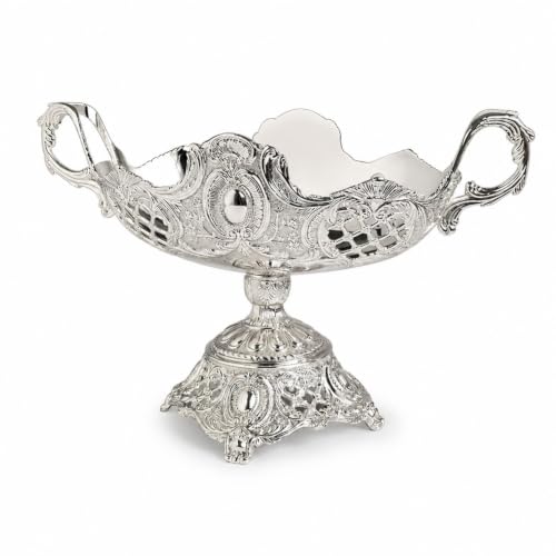 Qianly Metal Serving Tray with Handles Silver Tone Serving Tray with Handles Decorative for Hosts, Home Stylists, Afternoon Tea, Weddings, Dining Table, Gondola High Fruit Plate