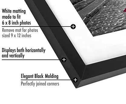 Americanflat 9x12 Picture Frame with Shatter-Resistant Glass - Set of 2 - Use as 6x8 Frame with Mat or Display 9x12 Photo Without Mat - Signature Collection - Photo Frames for Tabletop or Wall - Black | Engineered Wood construction, Shatter-resistant glas