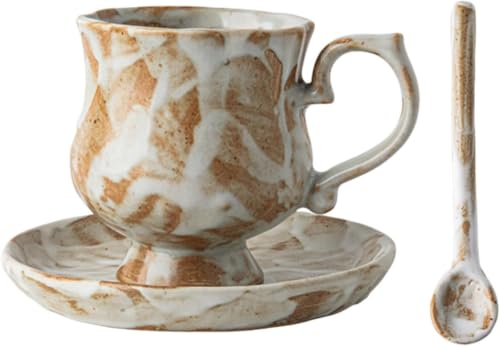 Porcelain Tea Cup and Saucer Set with Spoon, Unique Ceramic Latte Mug for Birthday, Restaurant, Wedding, Office, Kitchen Gift