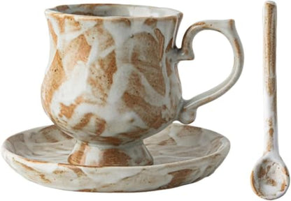 Porcelain Tea Cup and Saucer Set with Spoon, Unique Ceramic Latte Mug for Birthday, Restaurant, Wedding, Office, Kitchen Gift