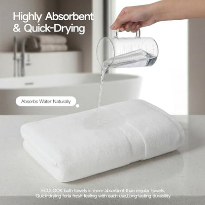 ecolook Ultra Soft 6-Piece Towel Set, 100% Cotton | Lighter Weight, Quick Dry, Highly Absorbent, 2 Bath, 2 Hand, 2 Washcloths, Perfect for Bathroom, White - color: White