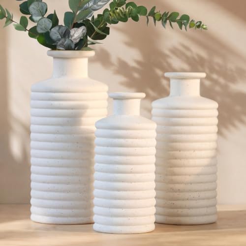 Ceramic Vase Set, Cream White Vases Home Decor, Boho Rustic Farmhouse Vase for Pampas Grass Fresh Flowers, Modern Vases for Living Room, Bedroom, Bathroom, Entryway, Dresser Table Decor - color: White