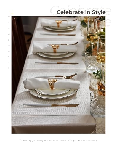 Leetaltree Woven Vinyl Placemats Set of 24, White Sequin | Waterproof & Washable Dining Table Mats for Wedding, Anniversary, Daily Use, Hand-Cut, Easy to Clean - color: 00- White Sequin, size: Set of 24