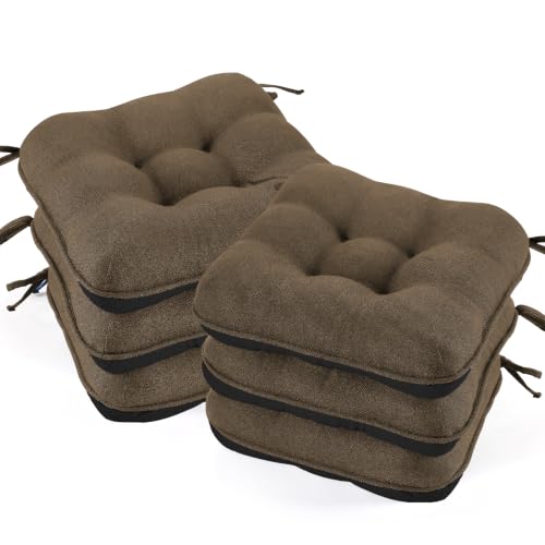 BETU Chair Cushions for Dining Chairs Set of 6,3.5" Thick Kitchen Table Chair Pads with Ties,Non Slip Backing and Covers, Seat Cushion for Dining Room,Bar,Patio Chairs,15.5"X15.5"X3.5",Brown - color: Chocolate, size: 15.5"x15.5"x3.5" (6 Pack)