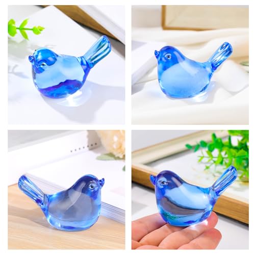 Crystal Blue Birds Figurines, Glass Bird Figurines Paperweights Birthday Christmas Crystal Birds Gifts for Bird Lover Women Mom, Bluebird of Happiness Glass Figurine (Blue) - color: Blue