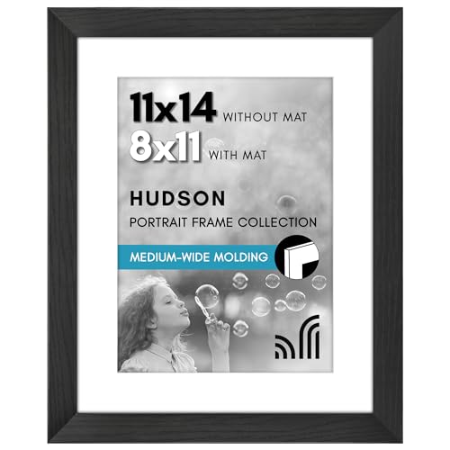 Americanflat 11x14 Picture Frame - Matted to 8x11 - Engineered Wood - Black | Shatter-resistant glass, hangs vertical or horizontal, sawtooth hangers included, use with or without mat - color: Black, size: 11x14 with 8x11 Mat