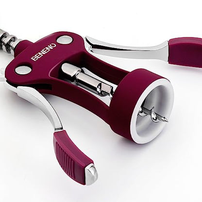 Beneno Wine Opener, Premium Wing Corkscrew Wine Bottle Opener, Purple | Durable Solid Zinc Alloy Body, Precise Sharp-Edged Screw, Ergonomic Non-Slip Grip Wing Handle, Multifunctional Bottle Openers - color: Purple