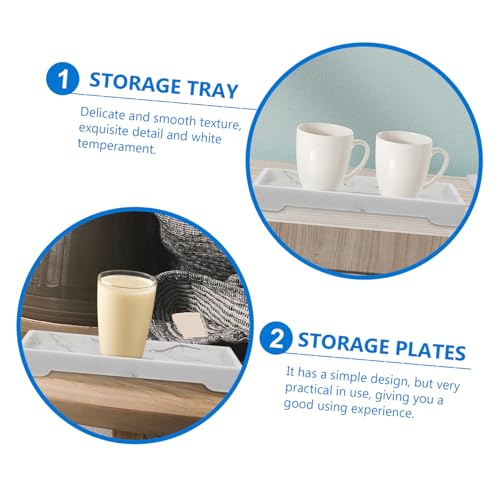 Sewroro Marble Design Synthetic Bathroom Vanity Tray White Storage Plate for Cosmetics Toiletries Jewelry Organizer Home Countertop Holder