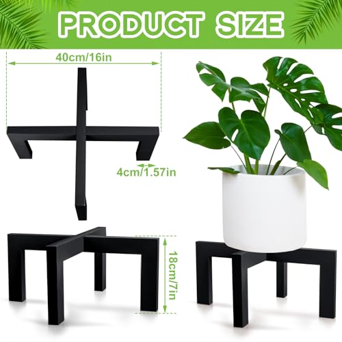 2 Pack 16 Inch Wood Plant Stand Wooden Plant Pot Holder Mid Century Rattan Flower Boho Rustic Stool Holder for Indoor Gardening Patio, Fit 8-18 Inch Pot (Black)