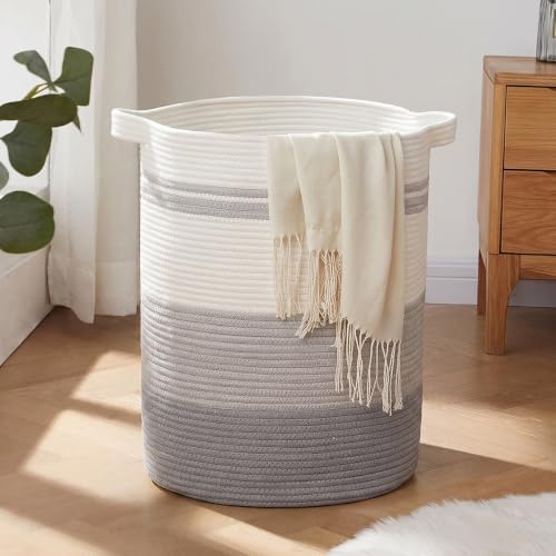 OIAHOMY 60L Laundry Basket Laundry Hamper Nursery Hamper Gradient Gray | Tall Dirty Clothes Hamper with Handle,Blanket Basket,Decorative Basket for Living Room,Storage Basket,Toy Storage - color: Gradient Gray, size: 15*15*20in