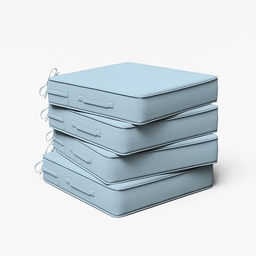 Outdoor Chair Cushion 19 x 19 x 4 Inches Patio Furniture Outdoor Waterproof Seat Cushion, Patio Chair Cushion with Handles and Ties, Square Dining Chair Cushion Set of 4, Sky Blue - color: Sky Blue, size: 19×19×4 in