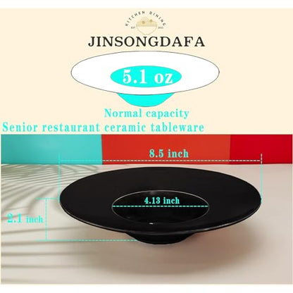 Ceramics Rimmed Soup Bowls 5.1 oz, Black 8.5 inch Exquisite small soup plate Set of 4, Pasta plates With Rim is the best choice for hotels, kitchens, fine restaurants and gourmets - color: Black, size: 8.5 Inch-5.1 oz
