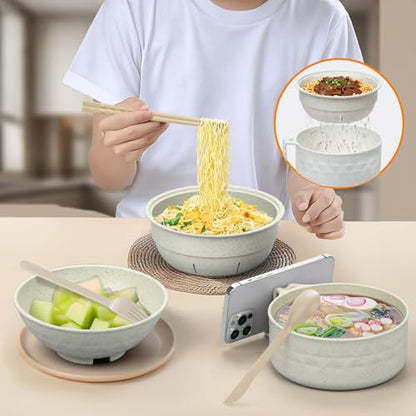 Ramen Bowl Set,Microwave Ramen Cooker Instant Noodles Bowl with Chopsticks Spoon,Rapid Ramen Noodle Bowl, Portable Noodle Bowls,for Home Office Dorm Room College gift(Beige) - color: Beige