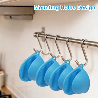 Silicone Oven Mitts Mini, 2 Pairs Heat Resistant Finger Oven Mitts, Non-Slip Silicone Gloves for Kitchen Cooking & Baking, Small Potholders for Air Fryer Grill (Blue) - color: Blue