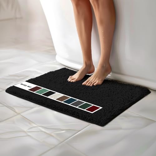 Muddy Mat Chenille Bathroom Rugs Quick Dry Microfiber Mats Non Slip Washable, Extra Thick, Soft and Highly Absorbent Bath Mats for Bathroom, Kitchen, and Shower Floor - Black Small 28"X18" - color: Black, size: 18" x 28"