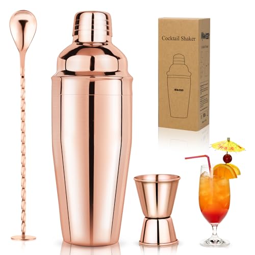 24oz Cocktail Shaker Set Martini Shaker Set Bartender Set | Professional 18/8 Stainless Steel Bar Tools with Margarita Mixer Drink Shaker, Measuring Jigger and Mixing Spoon (Rose Gold) - color: Rose Gold