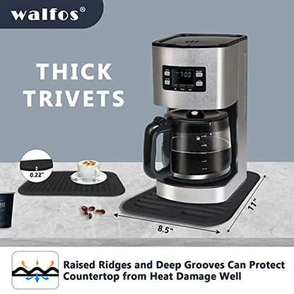 Walfos Trivets for Hot Dishes, Multi-Purpose Silicone Pot Holders, Hot Pads for Kitchen Hot Pots and Pans, Heat Resistant Silicone Mats for Kitchen Countertops, Non-Slip, 2 Pack, Black - style: 8.5x11in, 2 Black Rectangle