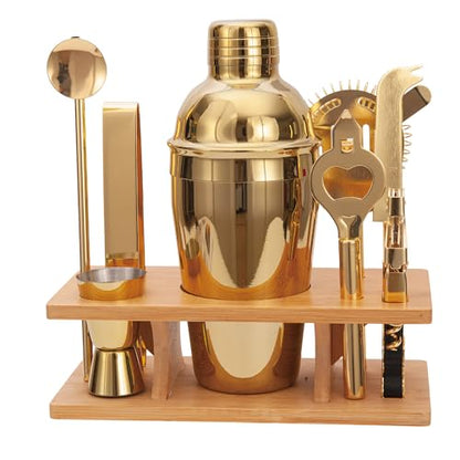 JNWINOG 9Pcs-Cocktail Shaker Set Bartending Kit Cocktail Bar Set Cocktail Mix Drink Making Kit Professional Bar and Home Drink Bar Tools for Bartender (Gold, 9Pcs) - color: Gold, size: 9Pcs