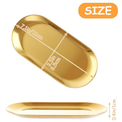 10PCS Stainless Steel Serving Tray Set Gold Platters for Serving Food Extra Small Metal Trays Decorative 7" Long Plate Oval Storage Trays Thickened Serving Dishes for Party Buffet Sushi Snack