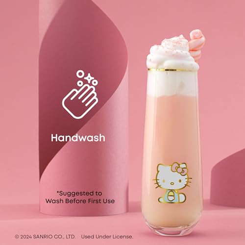 JoyJolt Hello Kitty Stay Gold Stemless Flutes, 9.4oz Drinking Glasses Set of 4, Sanrio Highball Glasses, Kawaii Hello Kitty Kitchen Glass Set Ideal for Water Juice Smoothies, Skinny Tall Glasses - style: Hello Kitty